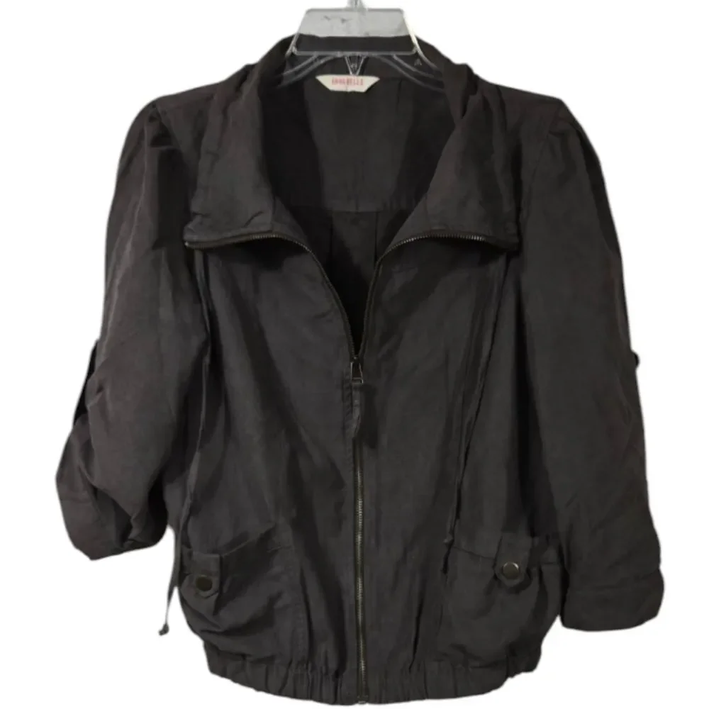 Faux Suede Moto Jacket Brown Lightweight Velvety Roll Tab Utility Women’s Large